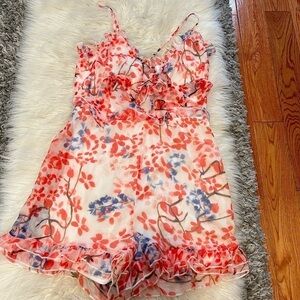 Orange & White floral romper